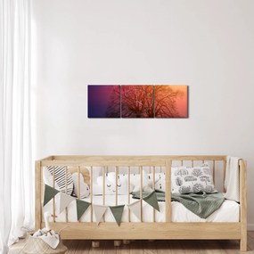 Obraz drzew we mgle (z zegarem) (90x30 cm)