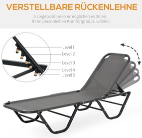 Outsunny Leżak Plażowy 5-Poziomowy Aluminiowy Ogrodowy Szary Czarny 163x585x89cm | Aosom PL