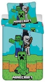 Zielono-niebieska bawełniana pościel dziecięca jednoosobowa 140x200 cm Minecraft "Mobs Here" – Jerry Fabrics