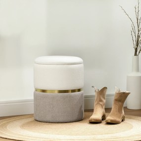 HOMCOM Taboret z miejscem do przechowywania, kremowy, z metalowym pierścieniem, dwukolorowy design, Ø36 x 44H cm