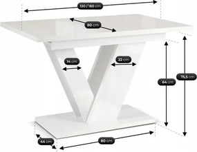 Stół Prostokątny Rozkładany CLARK 120-160 cm Biały Połysk Glamour