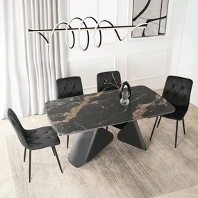 Stół Rozkładany Prostokątny VERONA 160-240 cm Ceramiczny Czarny Marmur/Czarny Loft