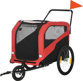 PawHut Przyczepa rowerowa dla dzieci, z odblaskami, 1 flaga, 170 cm x 77 cm x 90 cm, Czerwony