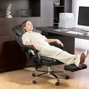 HOMCOM Fotel Biurowy Ergonomiczny z Funkcją Masażu, Podnóżkiem, Czarny Skórzany | Aosom PL