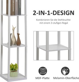 HOMCOM Lampa podłogowa z półkami biała E27 do salonu i sypialni nowoczesny design | Aosom PL