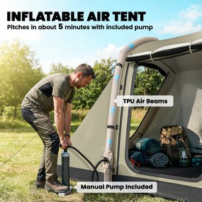 Outsunny Nadmuchiwany namiot dla 2-4 osób, szybkie rozstawianie, outdoorowy namiot z pompką, oknami z siatki, szpilkami i daszkiem | Aosom PL