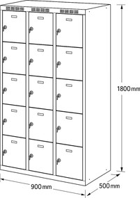 Szafka skrytkowa S6, 15 schowków, 1800 x 900 x 500 mm, zamek obrotowy, drzwi niebieskie