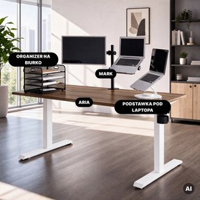Biurko elektryczne z regulacją wysokości ergonomiczne białe/orzech,1600x800 mm: ARIA