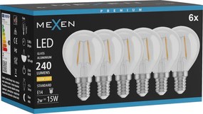 Mexen Vintis 6x żarówka filament LED E14, G45, 2W, Ciepła - 2700K, 240 lm, clear - L156-E14-0227-00x06