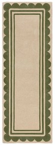 Zielono-naturalny wełniany chodnik tkany ręcznie 80x230 cm Lois Scallop – Flair Rugs