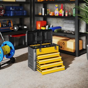HOMCOM Pusta skrzynka na narzędzia, 49,7 x 25,3 x 40,7 cm, kufer z 4 szufladami, mini-pojemnik, stal, żółta | Aosom PL