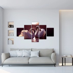 Obraz - Łabędzie na jeziorze (125x70 cm)