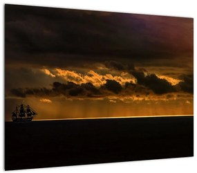 Obraz żaglówki o zachodzie słońca (70x50 cm)