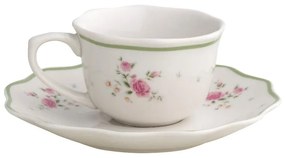 Zestaw 2 białych filiżanek z porcelany ze spodkami Brandani Nonna Rosa, 70 ml