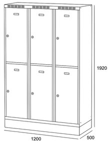 Alfa 3 Szafka skrytkowa S6 na cokole, 6 schowków, 1920 x 1200 x 500 mm, zamek obrotowy, drzwi czerwone