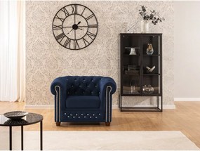 Niebieski aksamitny fotel typu chesterfield York Blik – Ropez
