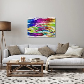 Obraz na szkle - Mur z cegły z kolorowymi płomieniami (70x50 cm)