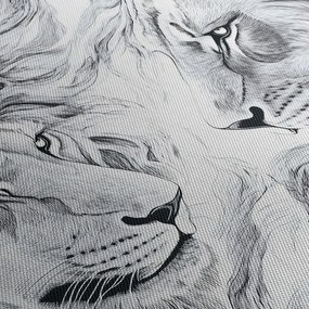 Obraz - Rysowane lwie głowy (z zegarem) (90x30 cm)