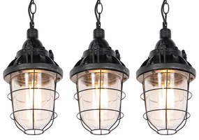 Zestaw 3 lamp wiszących w stylu industrialnym czarnych - CabinPrzemysłowy Oswietlenie wewnetrzne