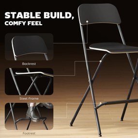 HOMCOM Zestaw 2 Hockerów Barowych, składane hockery z stalową ramą, do kuchni, jadalni, czarny