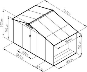 Domek ogrodowy LUKE B, 202 x 342 x 191 cm, metal