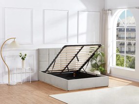 Łóżko ze skrzynią 140 x 190 cm - Tkanina - Szary - HOPEYA Pascala Morabito