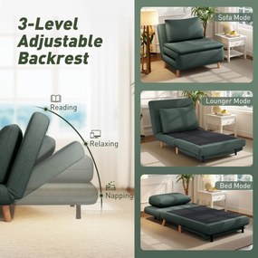 HOMCOM Fotel rozkładany 3w1 z funkcją łóżka regulowane oparcie poduszka nogi bukowe ciemnozielony | Aosom PL