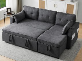 Kanapa 3-osobowa rozkładana - bawełniana - z pojemnikiem i uchwytem na kubek - Szara