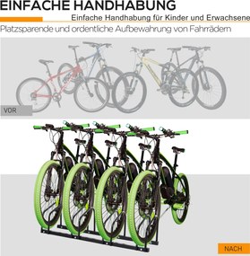 HOMCOM Stojak na 4 rowery Trwały i odporny na warunki atmosferyczne Montaż na ścianie lub podłodze Stal Srebrny 110x33x27cm | Aosom PL