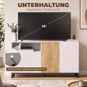 HOMCOM Komoda nowoczesna szafka do przechowywania z 2 drzwiami Soft-Close i 2 szufladami 140x40x85 cm, biały | Aosom PL