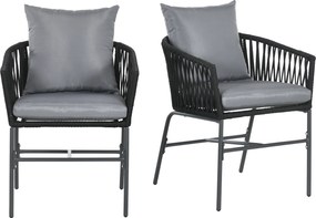 Outsunny Krzesła Ogrodowe, 2 szt., Design Boho, Poduszki na Siedzisko i Oparcie, Wygodna Powierzchnia Siedziska, Rama Metalowa, Czarny
