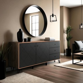 Komoda Dwudrzwiowa z Szufladami BACARDI 183 cm Dąb Craft Tobacco/Grafit Nowoczesna