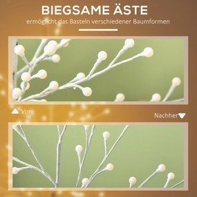 HOMCOM Sztuczna brzoza z 120 diodami LED, 3 poziomy jasności, składane gałęzie, IP44, 150 cm, Biały