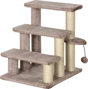 PawHut Drabinka dla Kotów z 3 Stopniami i Piłką, Do 5 kg, 45x40x48cm, Brązowa