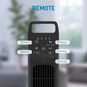 HOMCOM Wentylator stojący, wieżowy, klimatyzacja, 3 tryby, obrotowy, timer, Czarny