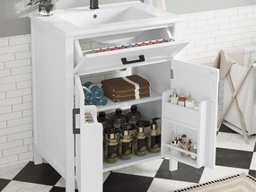 Meble łazienkowe na nogach - z ceramiczną umywalką - 2 drzwi - Biały (bateria nie jest dołączona)