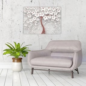 Obraz - Obraz białego drzewa z kwiatami, rosegold (70x50 cm)