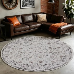 Dywan vintage INKA Floral z Efektem Postarzenia Kremowy koło 120 cm x 120 cm