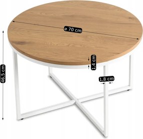 Stolik Kawowy HANTEL 70 cm Dąb Złoty/Biały Skandynawski