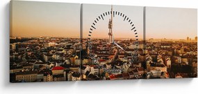 Obraz zachodu słońca nad Žižkov (z zegarem) (90x30 cm)