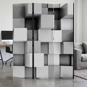 Parawan pokojowy 3-częściowy 135x172 Jednostronny dekoracyjny nowoczesny geometryczny Szary Szare Sześciany 3D