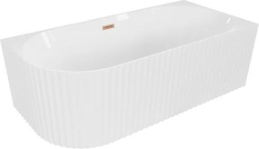 Mexen Gia wanna wolnostojąca narożna ryflowana prawa 150 x 75 cm, biała połysk, przelew miedź szczotkowana - 52701507500P-65