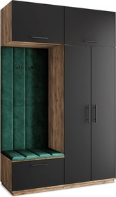 Masseno Garderoba REMA 150/240/60 cm Nowoczesna Szafa do Przedpokoju Dąb lefkas, MONOLITH 37 (Butelkowa zieleń)
