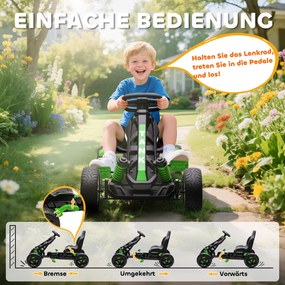 AIYAPLAY Gokart z pedałami, samochodzik na pedały dla dzieci z hamulcem, antypoślizgowe koła, metalowa rama, 3-6 lat, zielony | Aosom PL