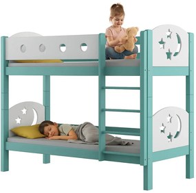 Piętrowe łóżko dla rodzeństwa z materacami, turkusowy P5-G41