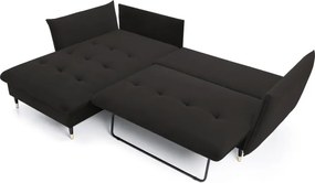 Narożnik GLAM Lewostronny z funkcją spania, zestaw z poduszkami wolnostojący tkanina RIVIERA 100 Czarny DOMO HOME