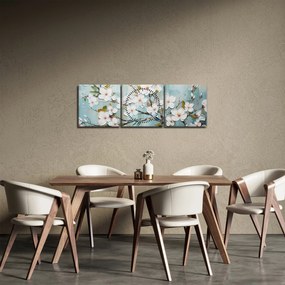 Obraz - Malowanie, kwitnące gałęzie drzew (z zegarem) (90x30 cm)