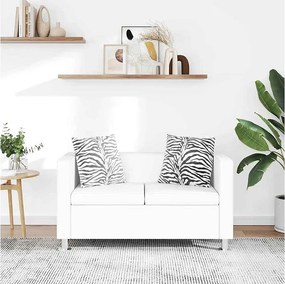 Sofa 2-osobowy z białej ekoskóry, klasyczny styl, poduszki w zestawie, kompaktowy i wygodny