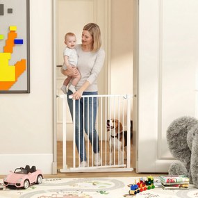 PawHut Barierka Ochronna Bez Wiercenia z Automatycznym Zamykaniem dla Dzieci i Zwierząt 76-80 x 76 cm, Biała | Aosom PL