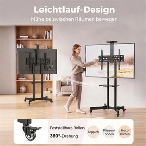 HOMCOM Mobilny stojak na TV na kółkach do 81,3-190,5 cm, wózek TV z pochyleniem, regulacja wysokości, kółka z hamulcem, czarny | Aosom PL